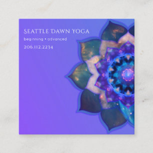 Cartão De Visita Quadrado Mandala de Lótus Azul