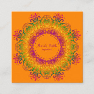 Cartão De Visita Quadrado Mandala floral étnica. 