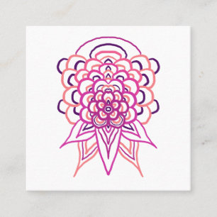 Cartão de Visita Quadrado Mandala Floral Rosa   Bo