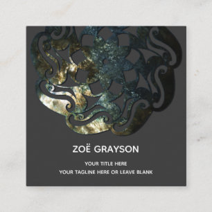 Cartão De Visita Quadrado Mandala orgânica natural em cinzas escuras
