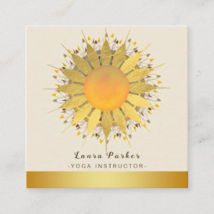 Cartão De Visita Quadrado Mandala Yoga Instrutor Classic Lotus Floral Dourad