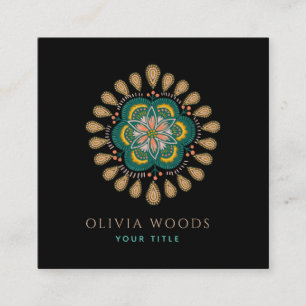 Cartão De Visita Quadrado Mandalas Florais Boho Místicas Escuras