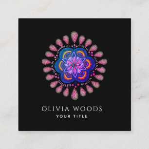 Cartão De Visita Quadrado Mandalas Florais Boho Místicas Escuras