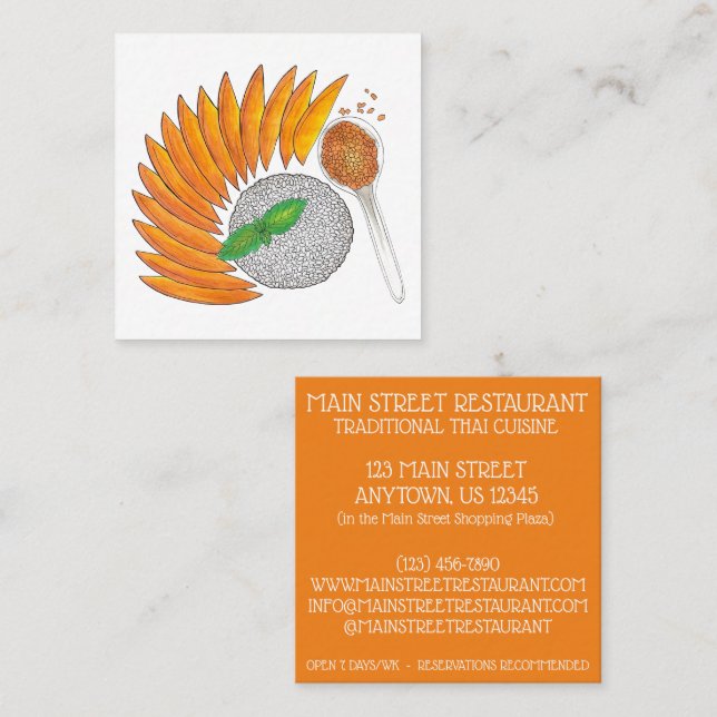 Cartão De Visita Quadrado Mango Sticky Rice Dessert Thai Restaurante Comida (Frente/Verso)