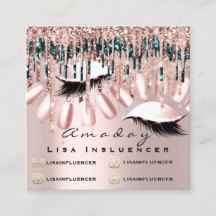 Cartão De Visita Quadrado Manicure Nail Artist Glitter Social Rosa