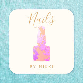 Cartão De Visita Quadrado Manicurista de Leve Rosa Salon Nail