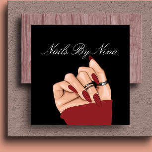 Cartão De Visita Quadrado Manicurista de salão de chic Elegant Black & Red N
