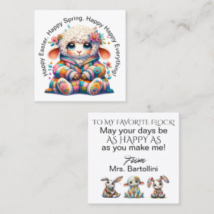 Cartão De Visita Quadrado Manipulação de Páscoa primavera - Consulte Traseir