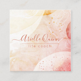 Cartão De Visita Quadrado Manuscrito em Rosa de Abstrato do treinador de vid