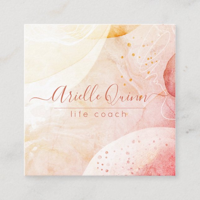 Cartão De Visita Quadrado Manuscrito em Rosa de Abstrato do treinador de vid (Frente)