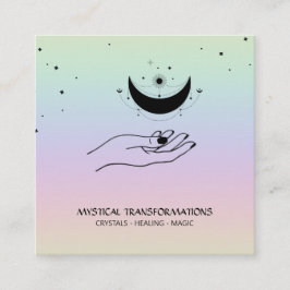 Cartão De Visita Quadrado *~* Mão Celestial Luna Lua Magia Boho Arco-íris