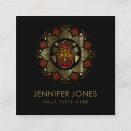 Cartão De Visita Quadrado Mão de Hamsa - Mão de Fátima em Lotus mandala