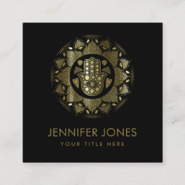 Cartão De Visita Quadrado Mão de Hamsa - Mão de Fátima em Lotus mandala