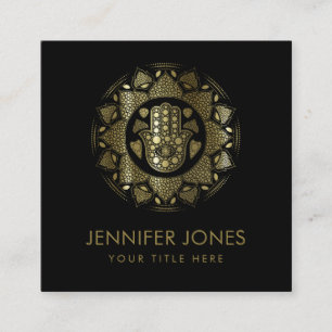 Cartão De Visita Quadrado Mão de Hamsa - Mão de Fátima em Lotus mandala