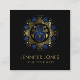 Cartão De Visita Quadrado Mão de Hamsa - Mão de Fátima em Lotus mandala