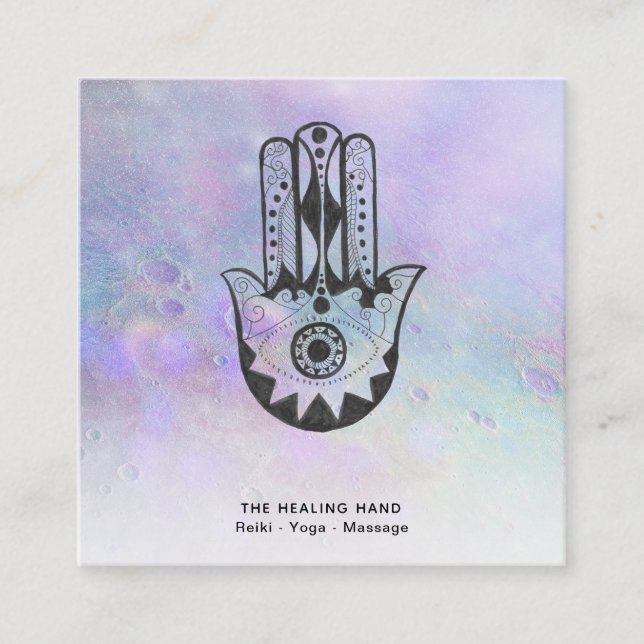 Cartão De Visita Quadrado *~* Mão Hamsa de Fatima Crateras Moon Yoga (Frente)