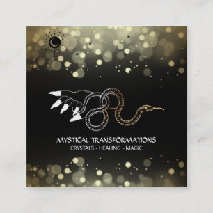 Cartão De Visita Quadrado *~* Mão Testemunha Dourada Cobra da Lua Magia Neg