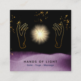 Cartão De Visita Quadrado *~* Mãos de cicatrização cósmica Estrelas de Energ