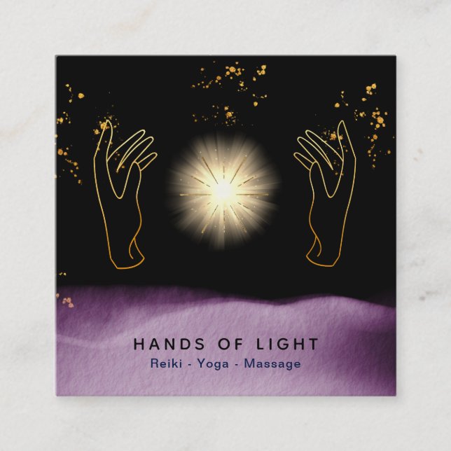 Cartão De Visita Quadrado *~* Mãos de cicatrização cósmica Estrelas de Energ (Frente)