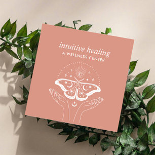 Cartão De Visita Quadrado Mãos, Lua, Lua, Ioga Espiritual