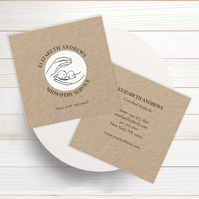 Cartão De Visita Quadrado Mãos segurando um bebê simples-moderno (Criador carregado)