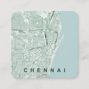 Cartão De Visita Quadrado Mapa da Cidade de Chennai Índia & Texto Personaliz