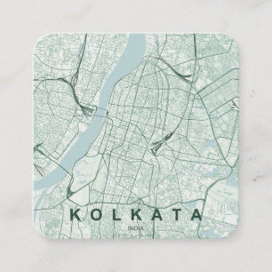 Cartão De Visita Quadrado Mapa da Cidade de Kolkata, Índia & Texto Personali