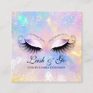 Cartão De Visita Quadrado Maquiagem Artista Eyelashes Brows Hológrafo Prata