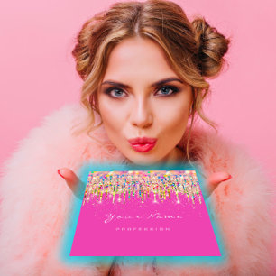 Cartão De Visita Quadrado Maquiagem Artista Unicórnio Preto Hológrafo Unic