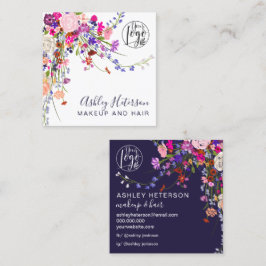 Cartão De Visita Quadrado Maquiagem de cabelo cor-de-laranja-rosa e floral s