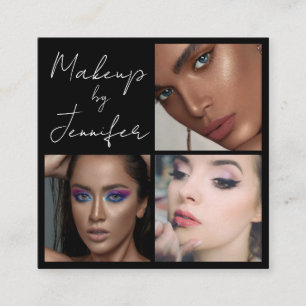 Cartão De Visita Quadrado Maquiagem de Fotografias do Elegante Black White S