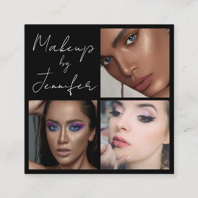 Cartão De Visita Quadrado Maquiagem de Fotografias do Elegante Black White S (Frente)