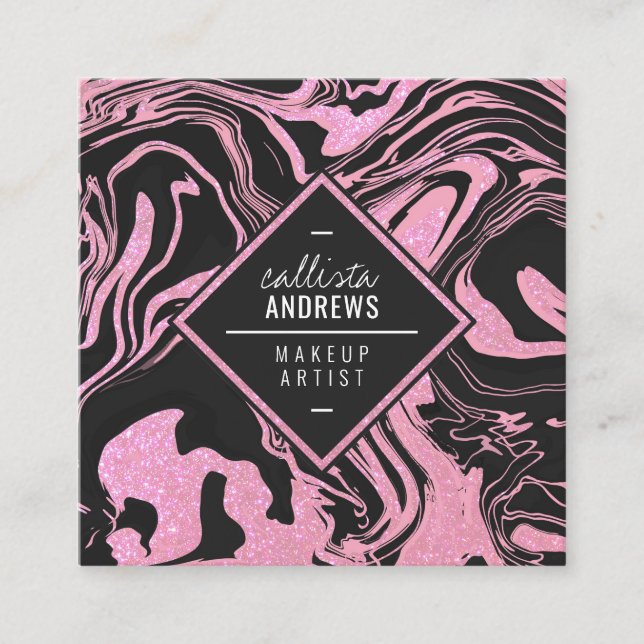 Cartão De Visita Quadrado Maquiagem do Mármaco Lípico Rosa-Esbranquiçado Mod (Frente)