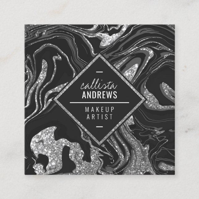 Cartão De Visita Quadrado Maquiagem do Mármaco Luminoso das Cinzas Negras Mo (Frente)
