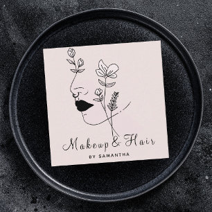 Cartão De Visita Quadrado Maquiagem e unhas de cabelo Arte Desenhada Face Mu