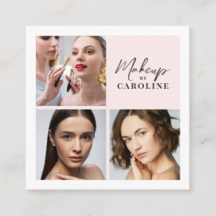 Cartão De Visita Quadrado Maquiagem Fotográfica com Roteiro Rosa Corado