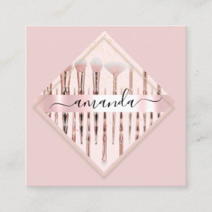 Cartão De Visita Quadrado Maquiagem profissional Pincéis de logotipo do art
