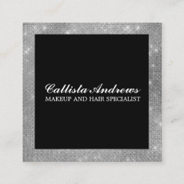 Cartão De Visita Quadrado Maquiagem Simples de Glitter Silver Minimalista Mo