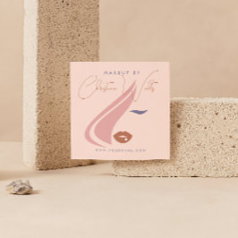 Cartão De Visita Quadrado Maquiaria Rosa Rosa Magra Minimalista Rapariga QR