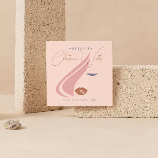 Cartão De Visita Quadrado Maquiaria Rosa Rosa Magra Minimalista Rapariga QR