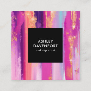 Cartão De Visita Quadrado Maquinaria de pincéis de ouro rosa-rosa