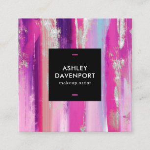 Cartão De Visita Quadrado Maquinaria moderna de pincéis rosa e prateados