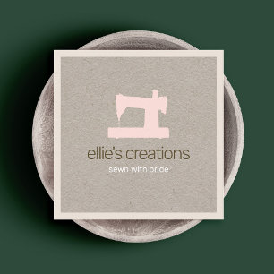 Cartão De Visita Quadrado Máquinas Simples de Costura Rosa, Seamstress Kraft