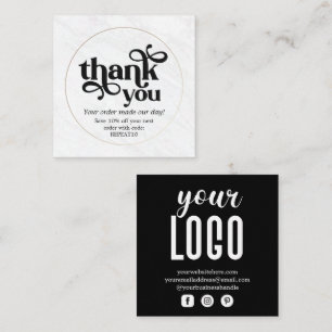 Cartão De Visita Quadrado Marble Dourado Pedido Personalizado Obrigado