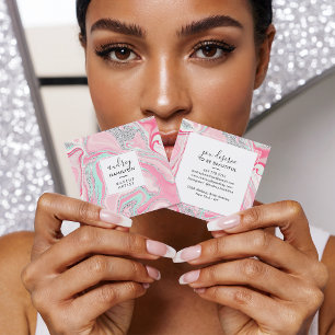 Cartão De Visita Quadrado Marble elegante, artista moderno, cor-de-rosa