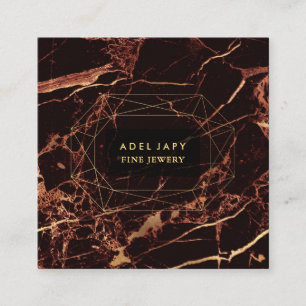 Cartão De Visita Quadrado Marble Masala Vermelho + Faceta de Pedra Preciosa 