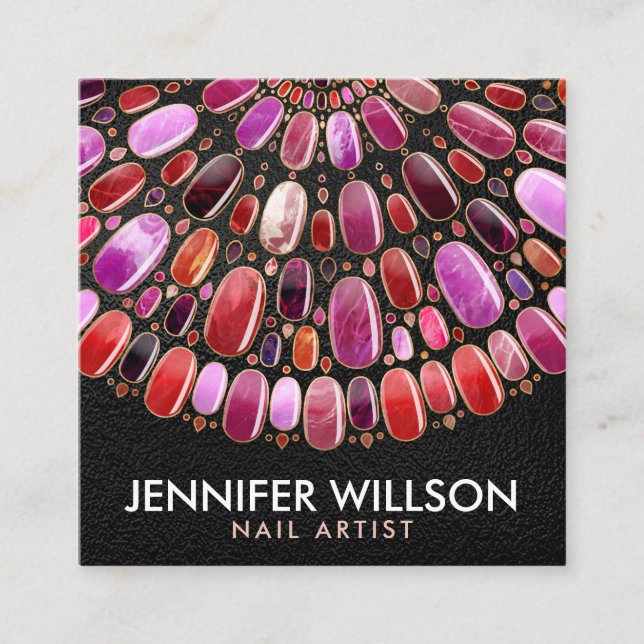 Cartão De Visita Quadrado Marble Nail Art Mandala - Nomeação  (Frente)