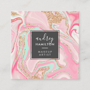 Cartão De Visita Quadrado Marble rosa dourado elegante artista moderno