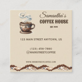 Cartão De Visita Quadrado Marca Personalizada do Café Costeiro