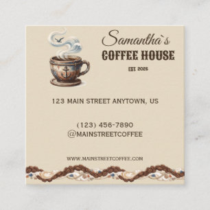 Cartão De Visita Quadrado Marca Personalizada do Café Costeiro